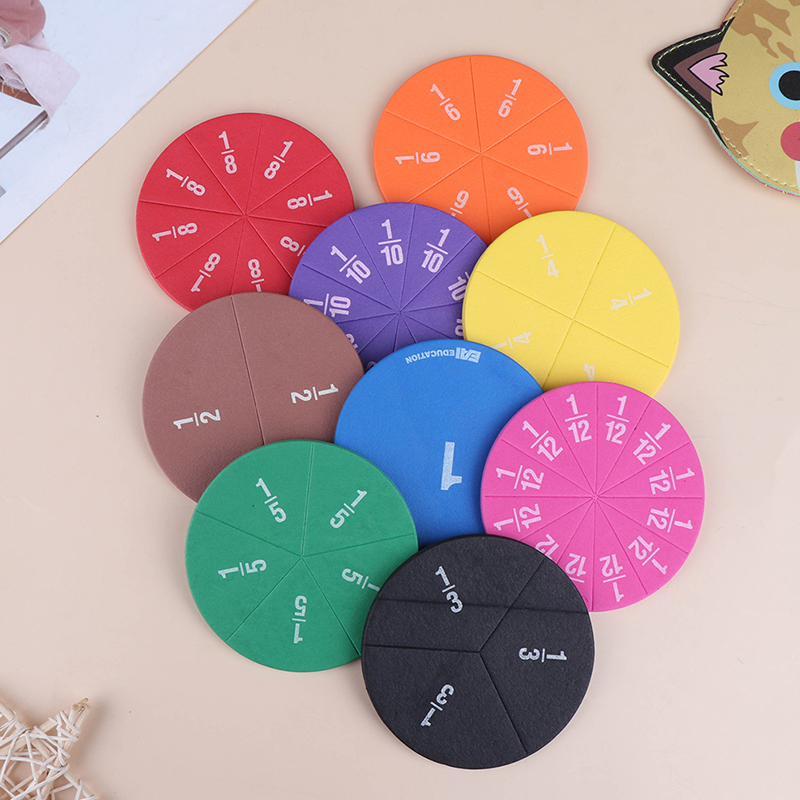 TIFUNI Rainbow Sponge Round Fraction Tiles Early Education Learning Counting Math Toy