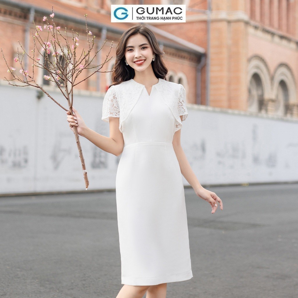 [25 - 29.6 |Voucher 10-14%] Đầm nữ bút chì phối ren thời trang GUMAC DE01075