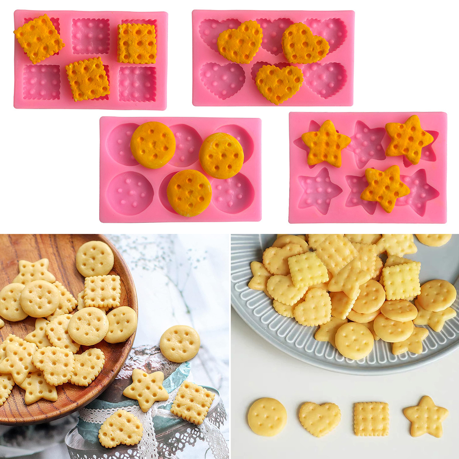 Terylin Star Shape Cookie Mold Square Cookie Mold Silicone Cookie Mold Set Easy Release Baking Molds for Fondant Cake Chocolate Candy and More Kitchen Supplies for Creative Treats Round Square Star