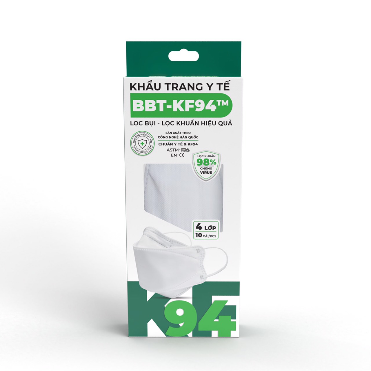 KHẨU TRANG BBT KF94 GÓI 10 CÁI TRẮNG