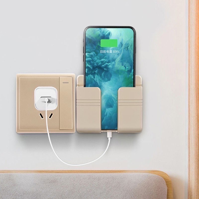 Hộp đựng điều khiển , điện thoại có lỗ cắm sạc dán tường - Kệ đựng remote, điện thoại treo tường