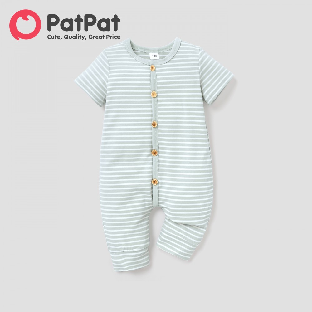 PatPat Stripe Print Short-sleeve Baby Jumpsuit