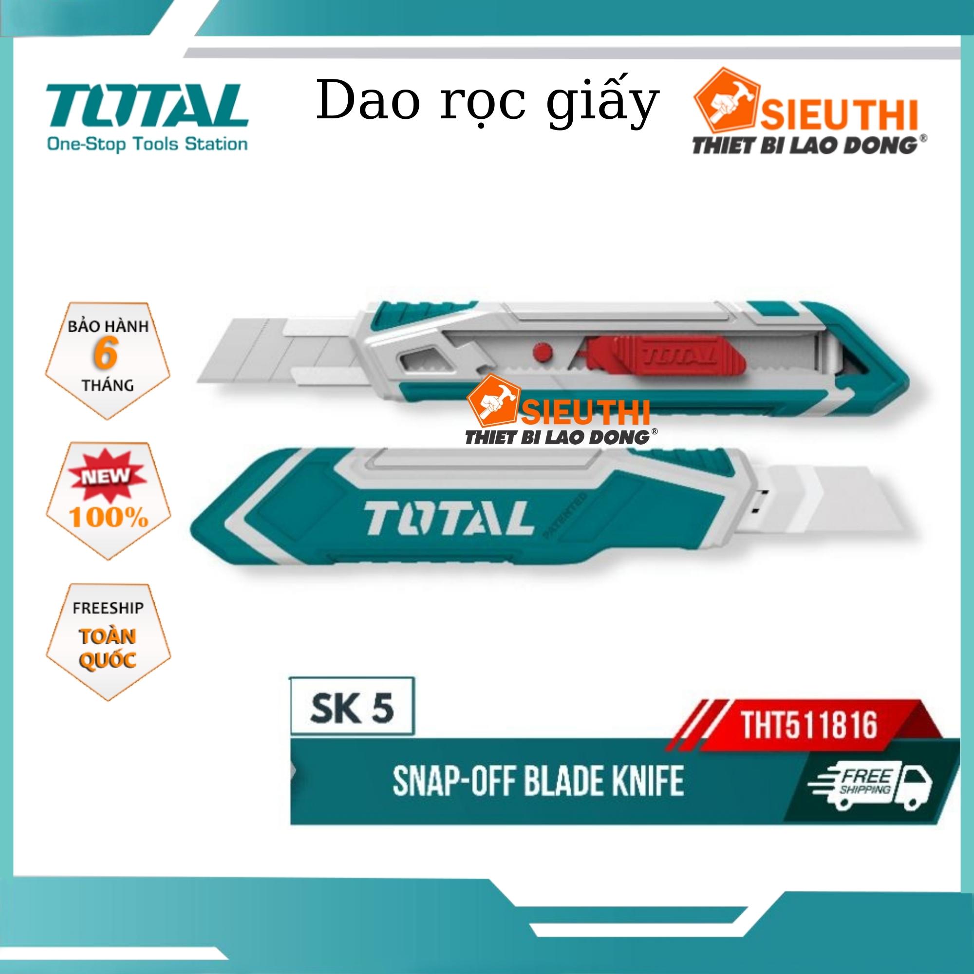 Dao rọc giấy cao cấp TOTAL THT511816 kèm 1 lưỡi dao chất liệu SK5, cắt giấy rọc băng keo thùng hàng bìa carton