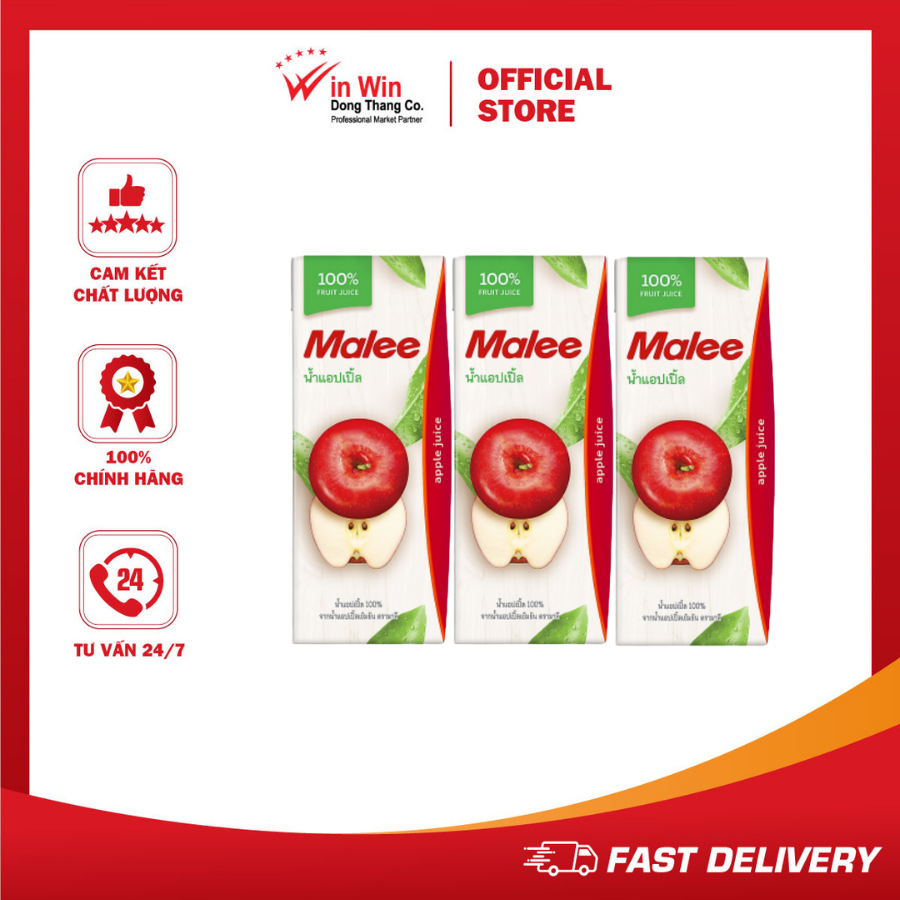 Combo 3 Hộp Nước Ép Táo Malee Premium 200ml - Nhập Khẩu Thái Lan