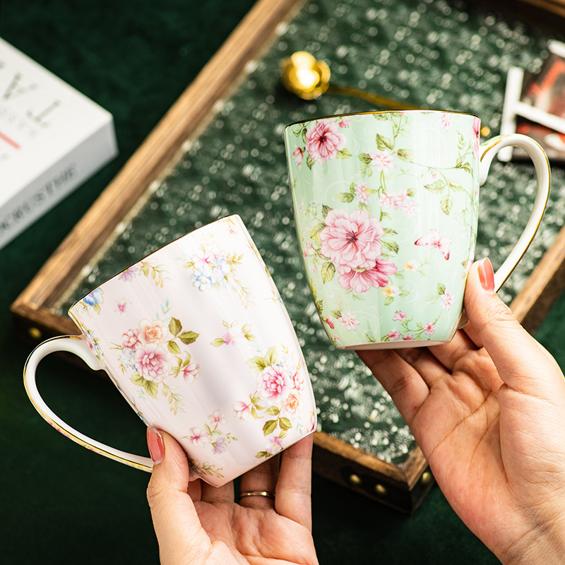 Omk phong cách đồng quê Pháp sang trọng cốc sứ mịn 400ml cốc cà phê với vành vàng