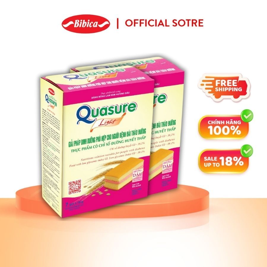 Combo of 2 Boxes of Quasure Light Strawberry Bibica Sponge Cake 126g - Food for dieters and diabetics
