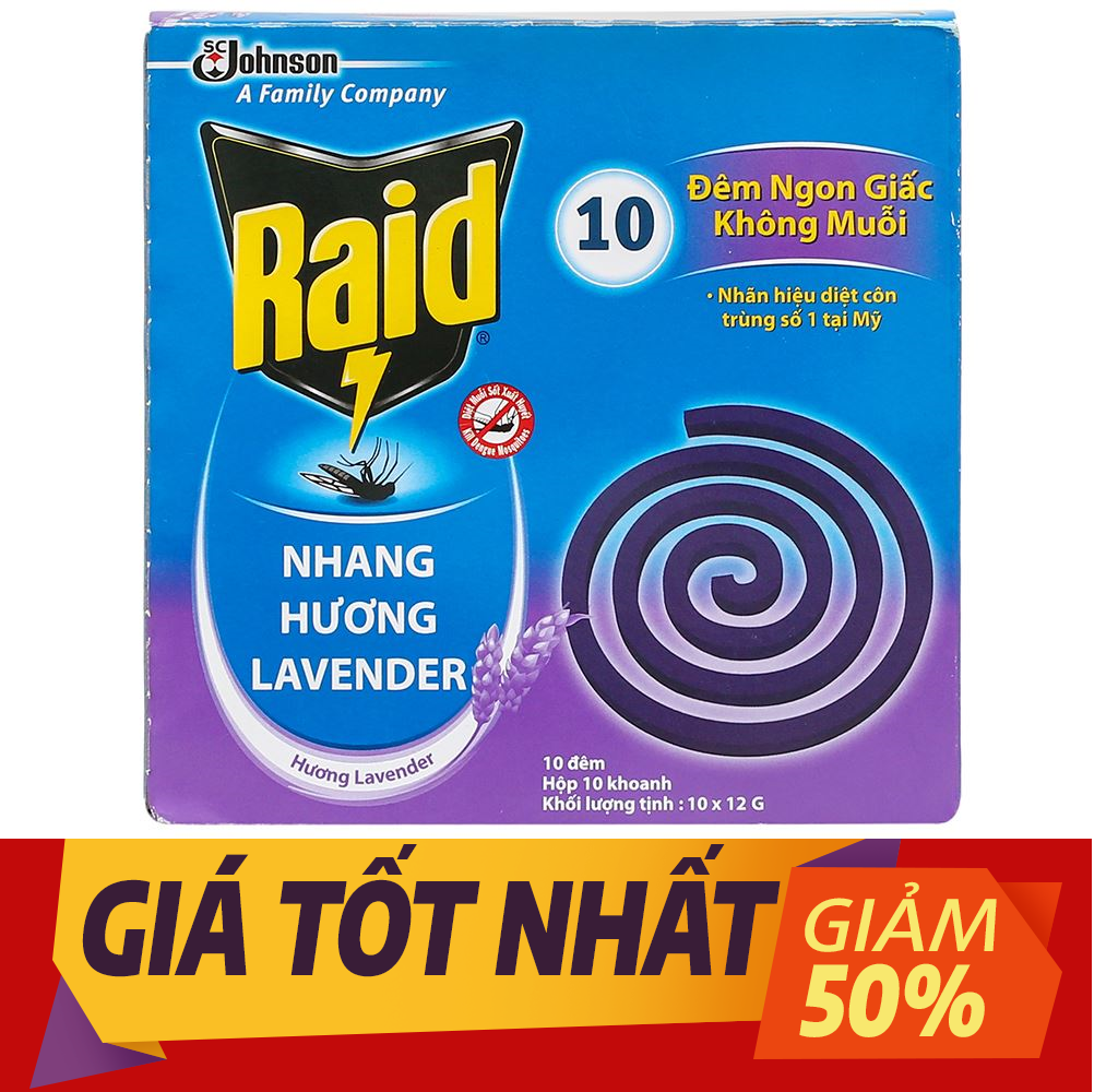 Nhang Thơm Đuổi Muỗi RAID Hương Lavender ( 1 Hộp 10 Khoanh)