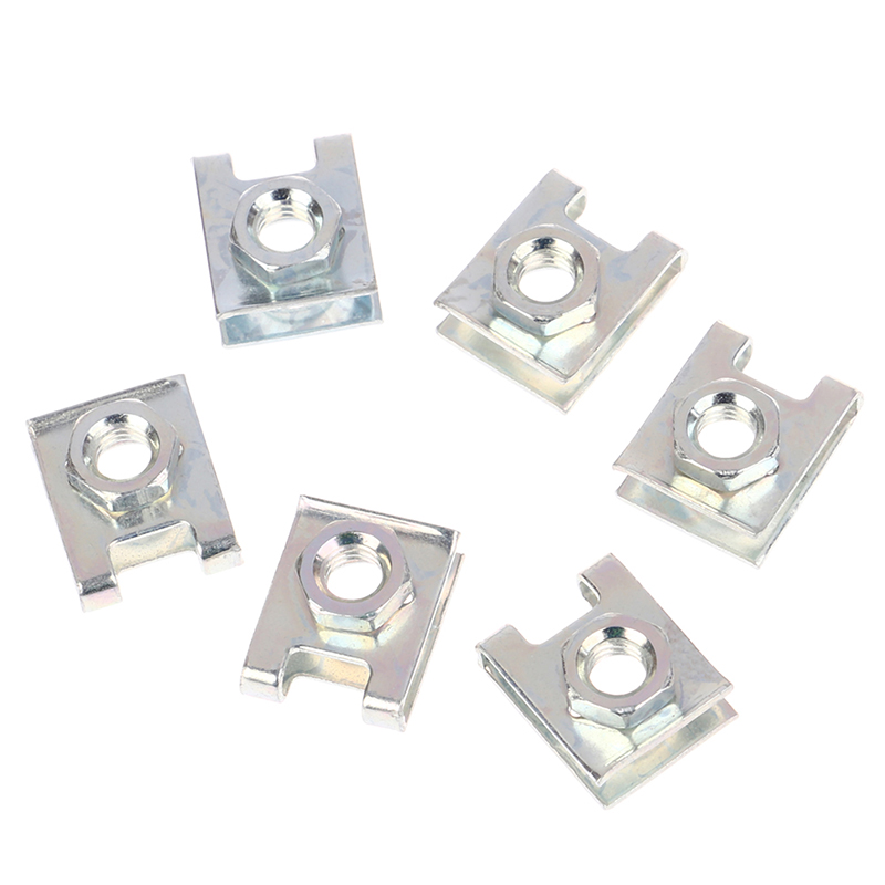 10pcs Automotive Car License Plate Fasteners 6mm Screw Rivet Fixed Retaining Clips Metal M6 Nut U-Type Gasket. 