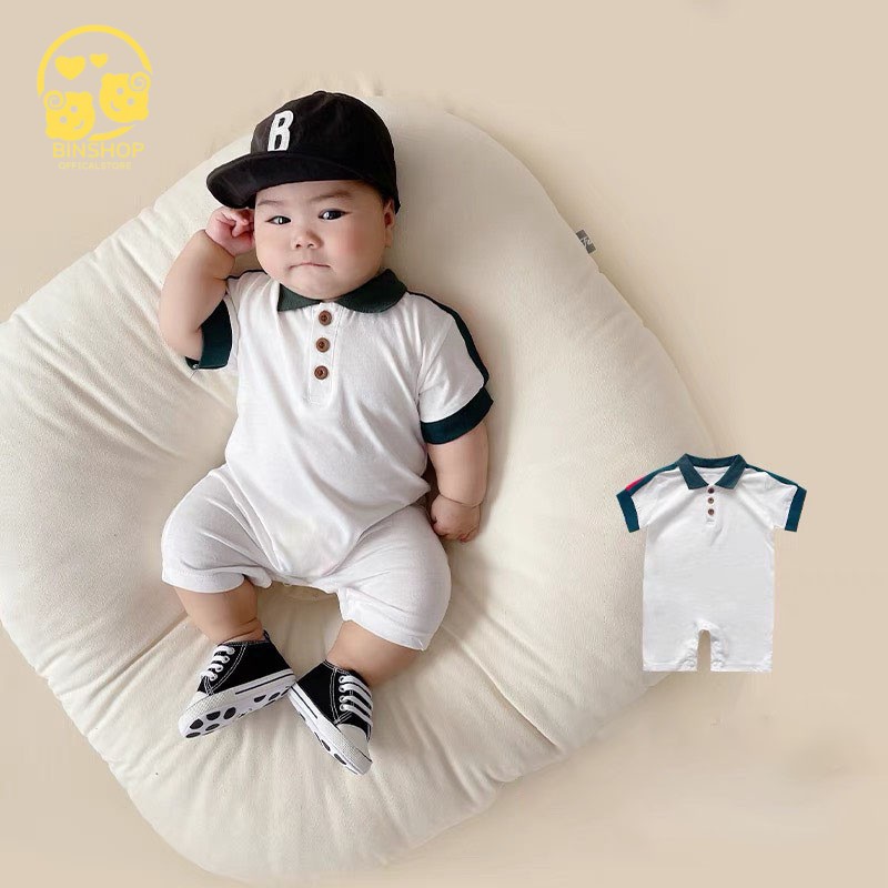 Bodysuit cho bé chất Cotton họa tiết dễ thương,Bộ áo liền quần tay ngắn cổ bẻ thời trang mùa hè cho trẻ sơ sinh từ 0-12M