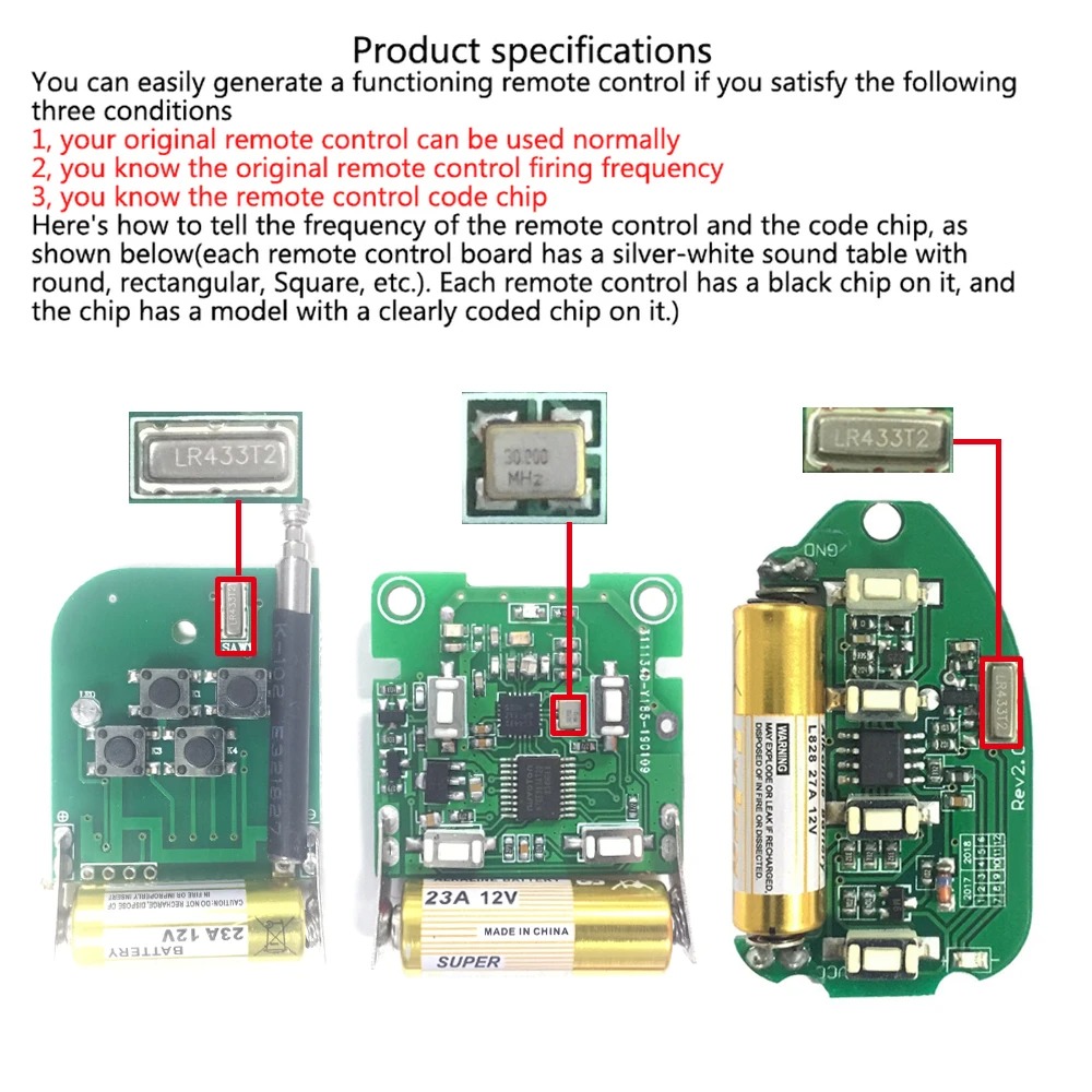 433Mhz RF Remote Control On Off Button Learning Code EV1527 Smart Home ...