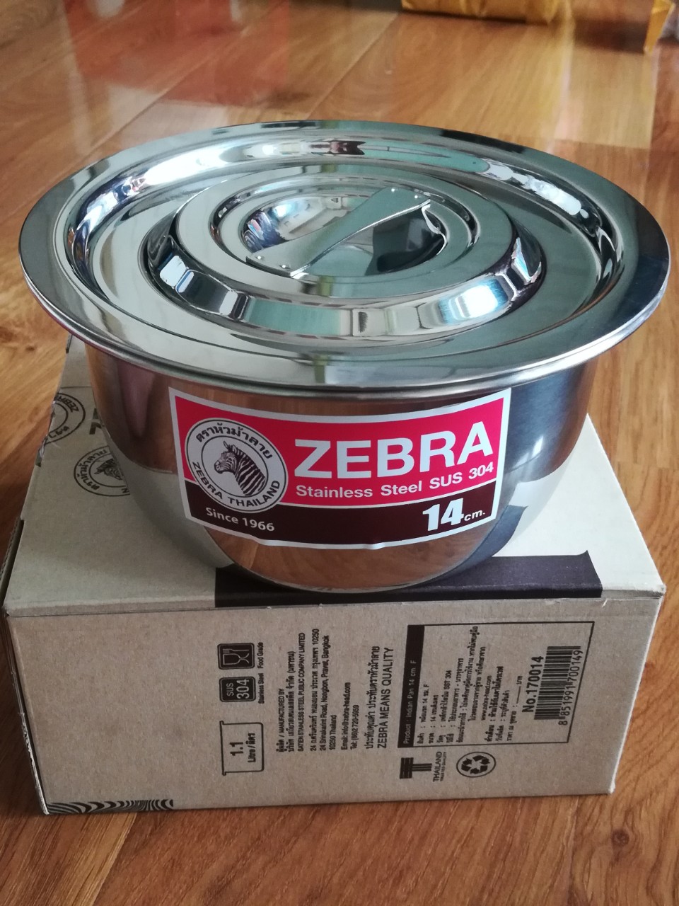 Nồi thố inox có nắp zebra thái lan một đáy màu bạc 14cm 16cm 18cm