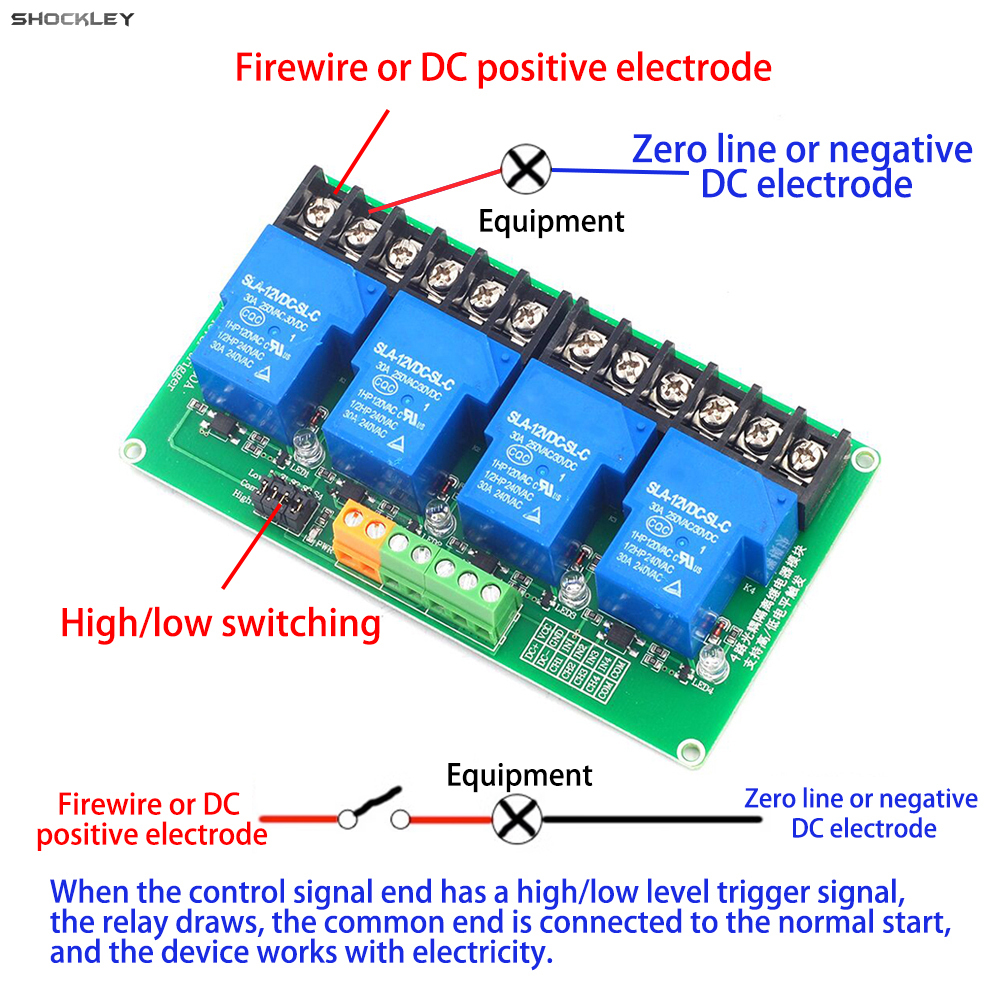 Shockley AC250V 30A 4 rơ Le kênh mô-đun công suất cao DC5V 12V 24V cao thấp mức độ công tắc kích hoạt mô-đun