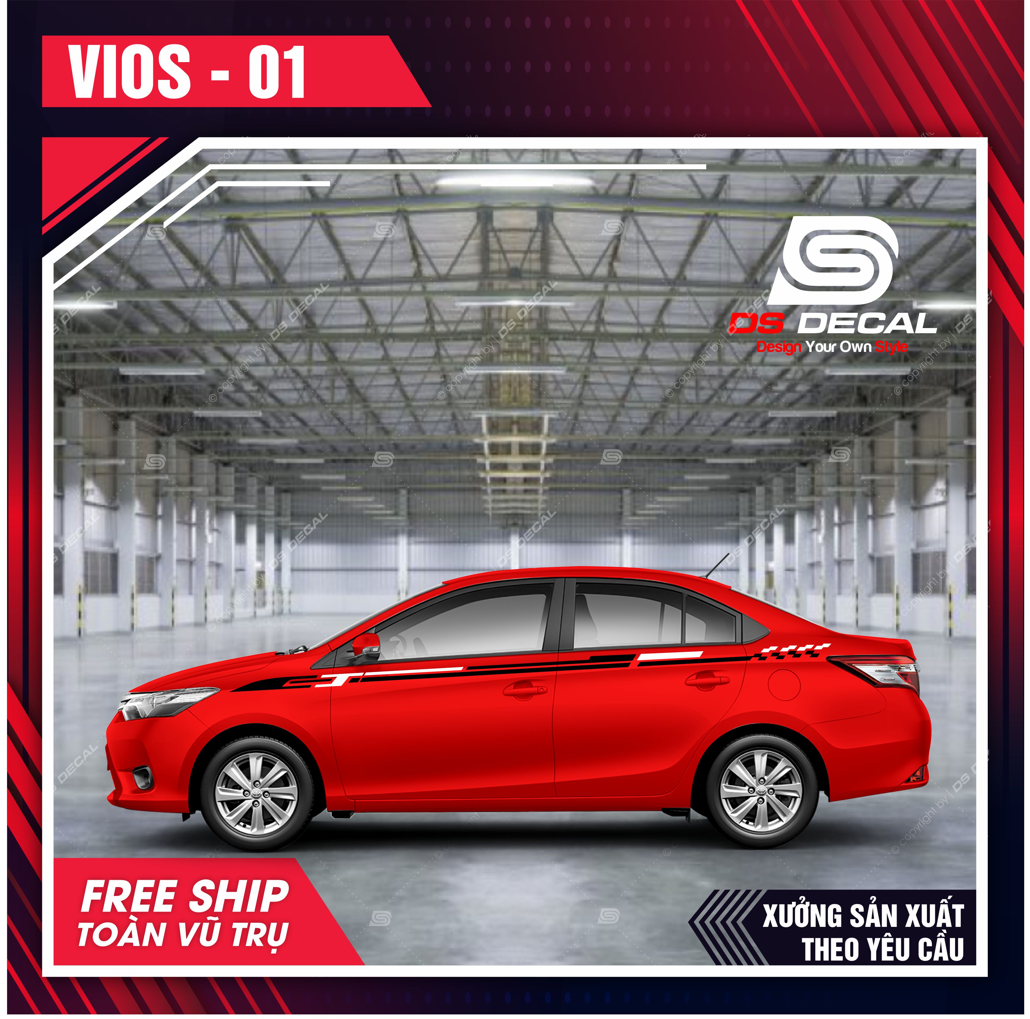 Tem dán xe ô tô vios - 01, sticker trang trí xe ô tô, tem dán xe ô tô pvc chống nước - dsdecal