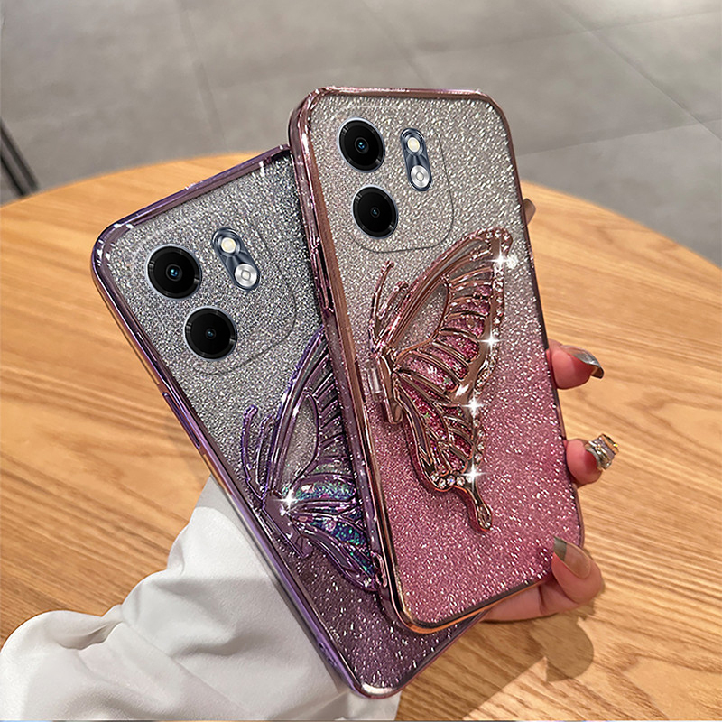 New Phone case infinix Smart 9 Back cover Diamonds butterfly holder shiny hourglass of quicksand transparent soft silicone For infinix Smart9 case.