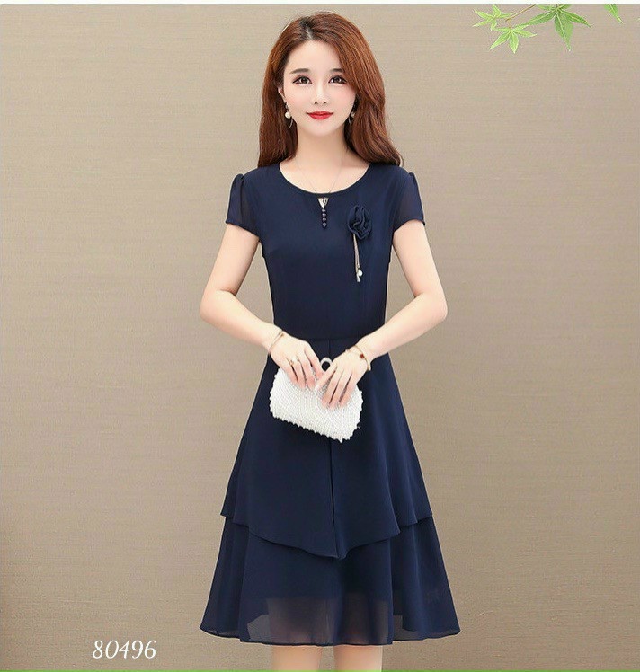 Đầm xòe voan chiffon dự tiệc đính hoa