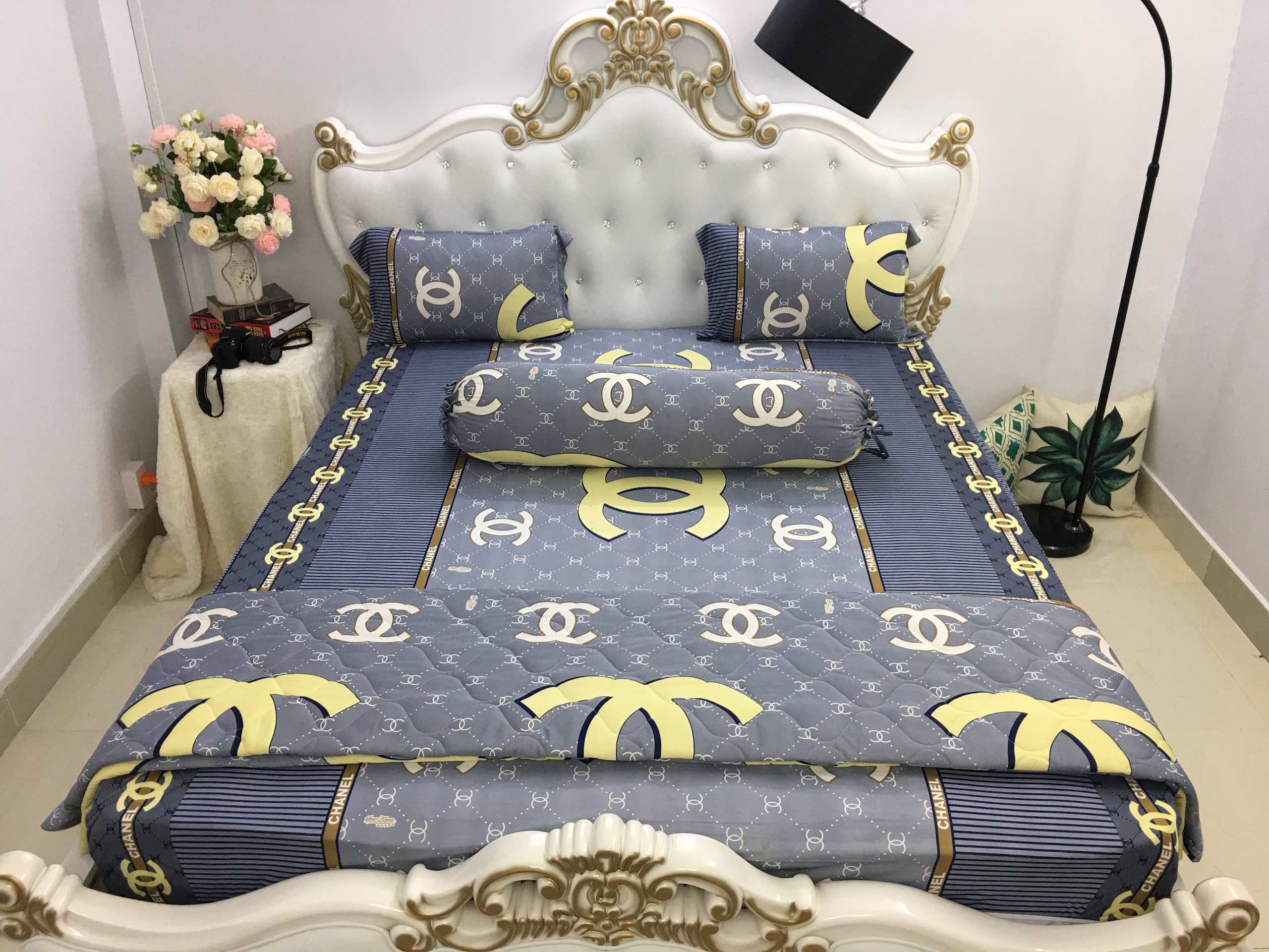 [HCM]Bộ drap thun Hàn Quốc loại 1 có mền 5 món ( 1 drap + 1 chăn chần bông + 3 áo gối) đủ size