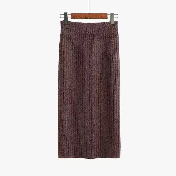 Women's Split Knitted Half Skirt Wrapped Hip One Step Skirt Women's Mid length 2024 Autumn/Winter New Long Skirt Woolen Skirt