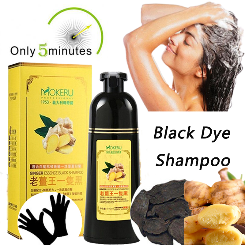 MOKERU 3in1 Herbal Ginger Hair Dye Black Dye Shampoo Cover White