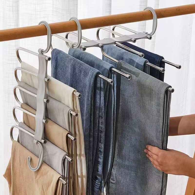 Giá treo quần năm tầng bằng thép không gỉ nhiều chức năng nhiều lớp có thể gập lại chống trượt tủ quần áo giá treo quần ma thuật kẹp quần