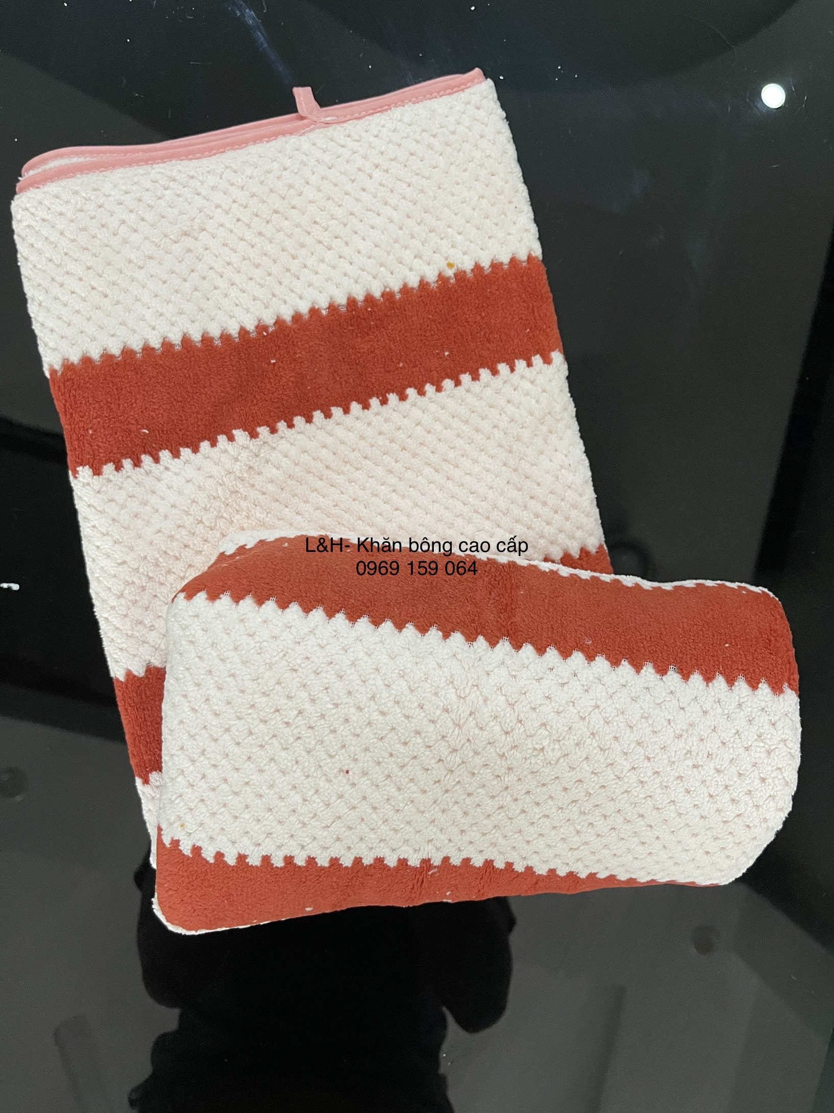 Khăn mặt lông cừu, Kẻ thẳng- hạt gạo, KT 30x50cm