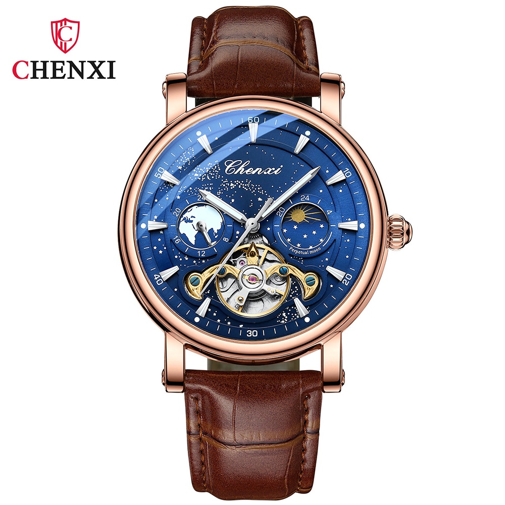 Mới đồng hồ cơ tự động chenxi dây da sang trọng cho nam