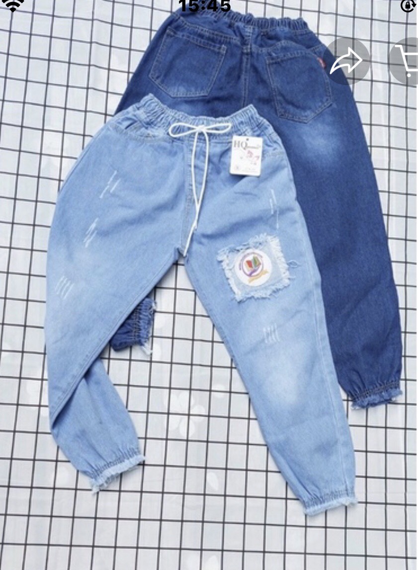 Quần jeans baggy nữ cạp cao lưng thun thời trang