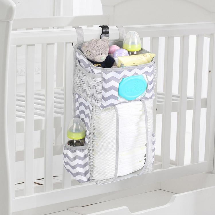 Baby Diaper Caddy Organizer Hanging Diaper Holder Nursery Bedside Crib Storage Bag for Stuffed Toys Nappies Milk Powder Moist Toilet Tissue Towels Clothes /…