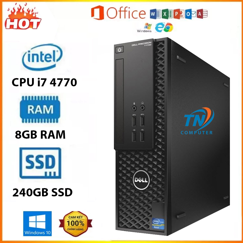 Máy trạm dell precision t1700 sff cấu hình core i7 4770 ram 8gb ssd 240gb , tặng usb thu wifi và bàn di chuột, máy tính đồng bộ dell, máy tính văn phòng, học tập, live stream. bảo hành chính hãng - máy tính tdc