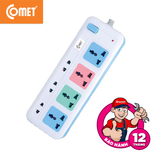 Ổ cắm điện comet ces4433, 4 ổ 3 chấu đa năng, 3 ổ 2 chấu, dây 3 mét