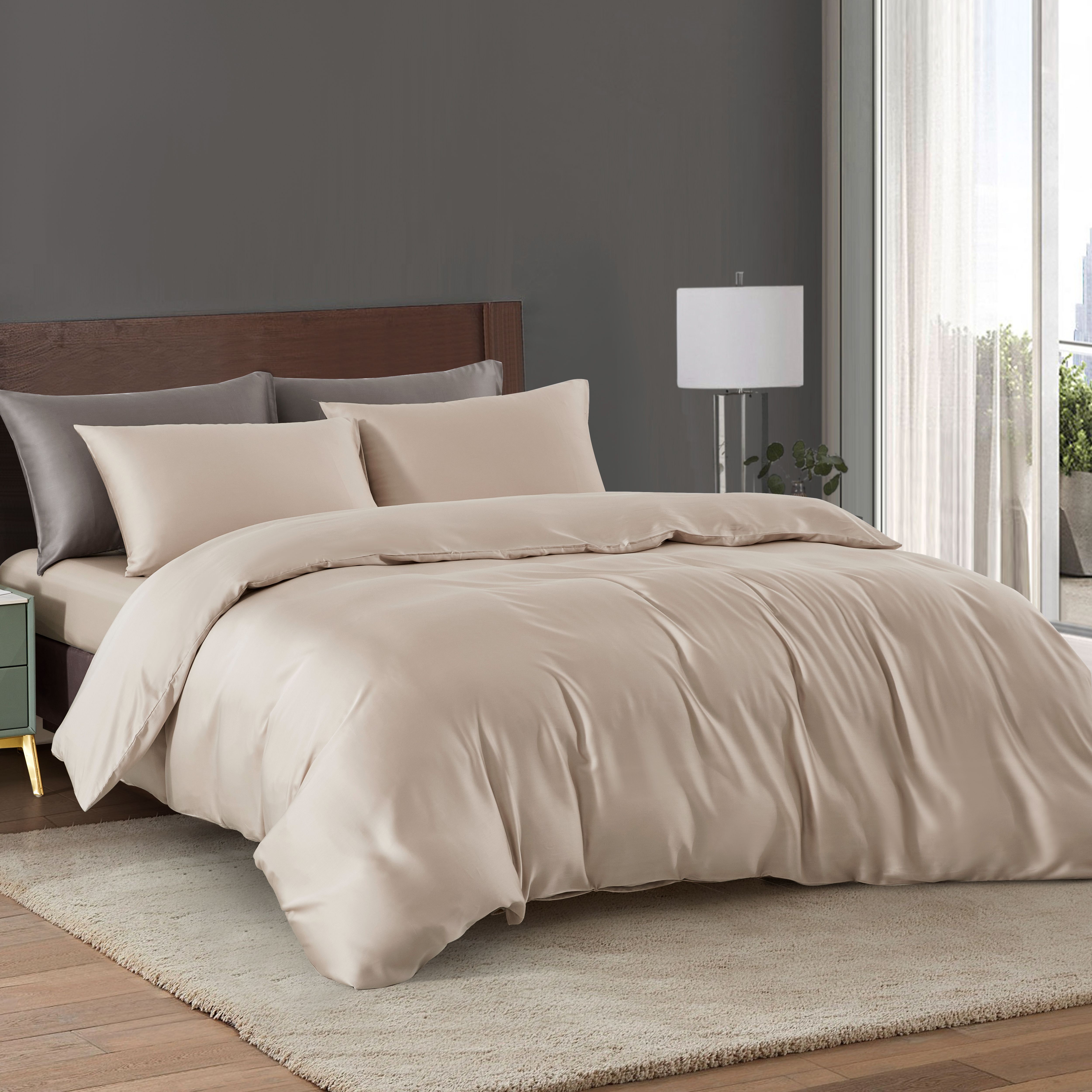 ETOZ Tencel Collection 1600TC Ultra Soft Solid Colour Bed Set - Tencel  Fitted Bed Sheet - Tencel Quilt Cover