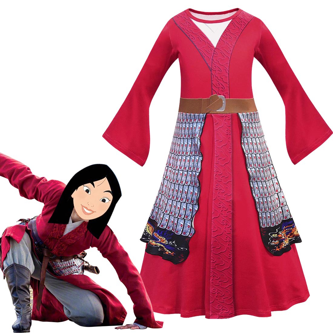 SUPOJ] Disney Princess Mulan Dress for Kids Girl Hanfu Children's