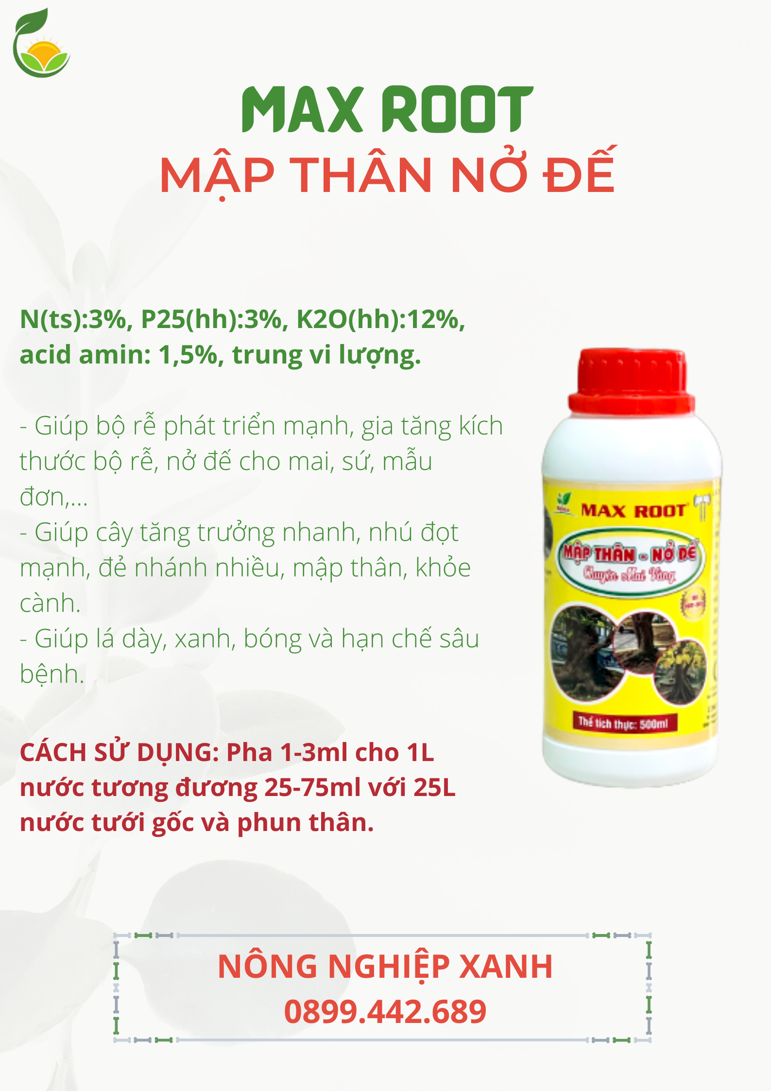 PHÂN BÓN MẬP THÂN NỞ ĐẾ CHUYÊN MAI VÀNG CHAI 500ML