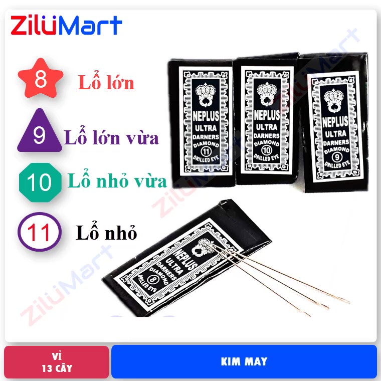 Kim may tay (vỉ 12 cây) nhiều kích cỡ