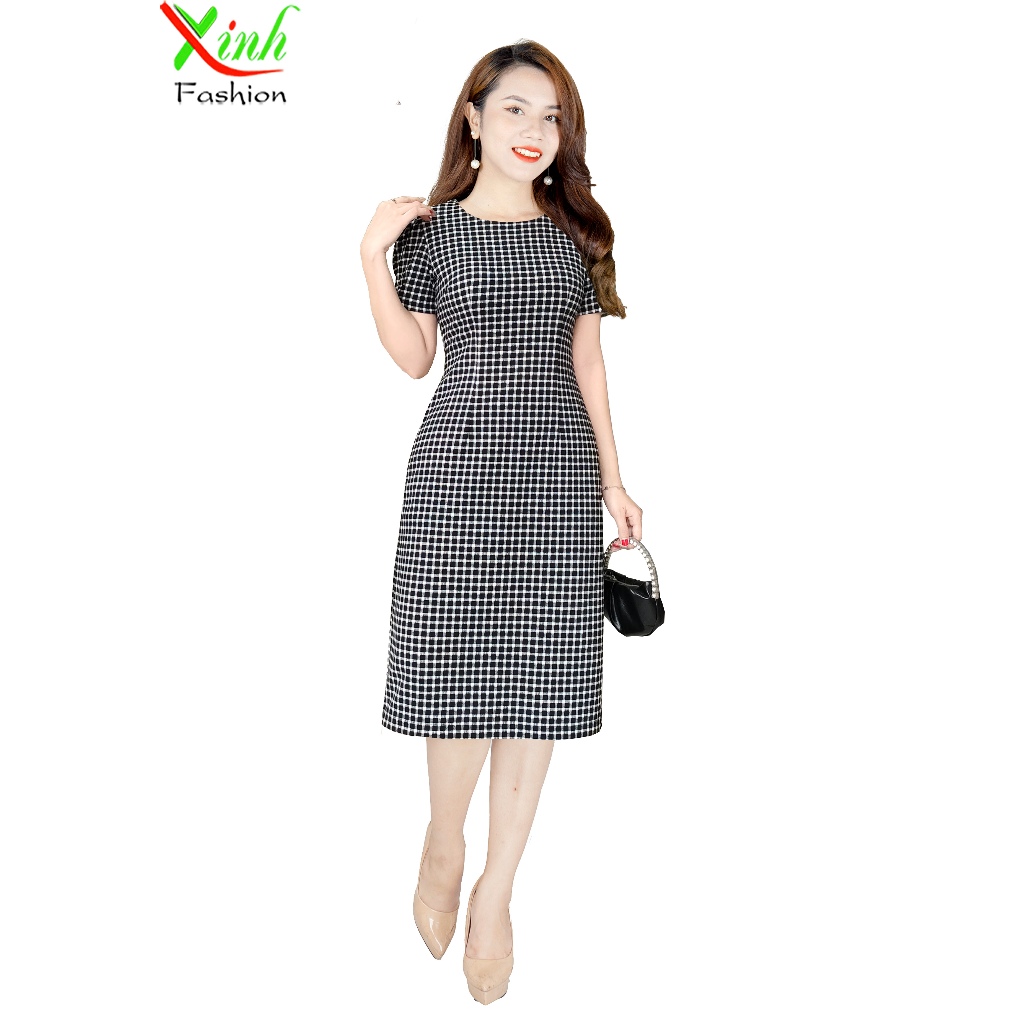 Đầm Suông Caro Trẻ Trung Tôn Da Sáng Tạo Dáng Gọn DL940