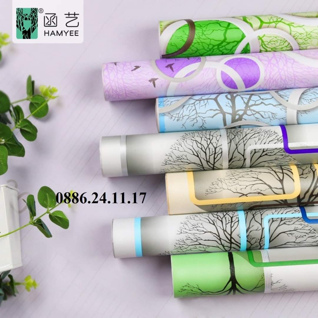 Cuộn 10m giấy dán tường ô vuông tím sẵn keo