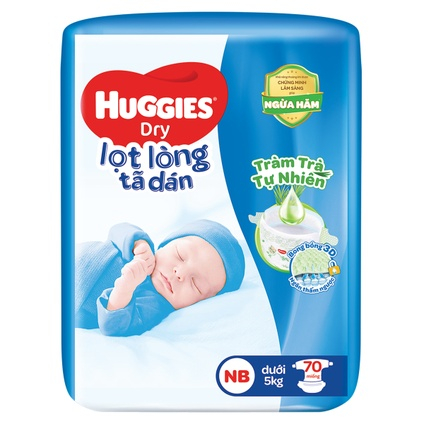 Tã Dán Sơ Sinh Huggies NB 70 +6 Miếng