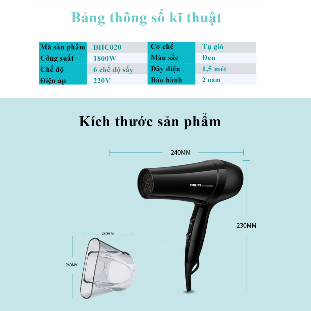 Máy sấy tóc Philips BHC020 công suất 1800W