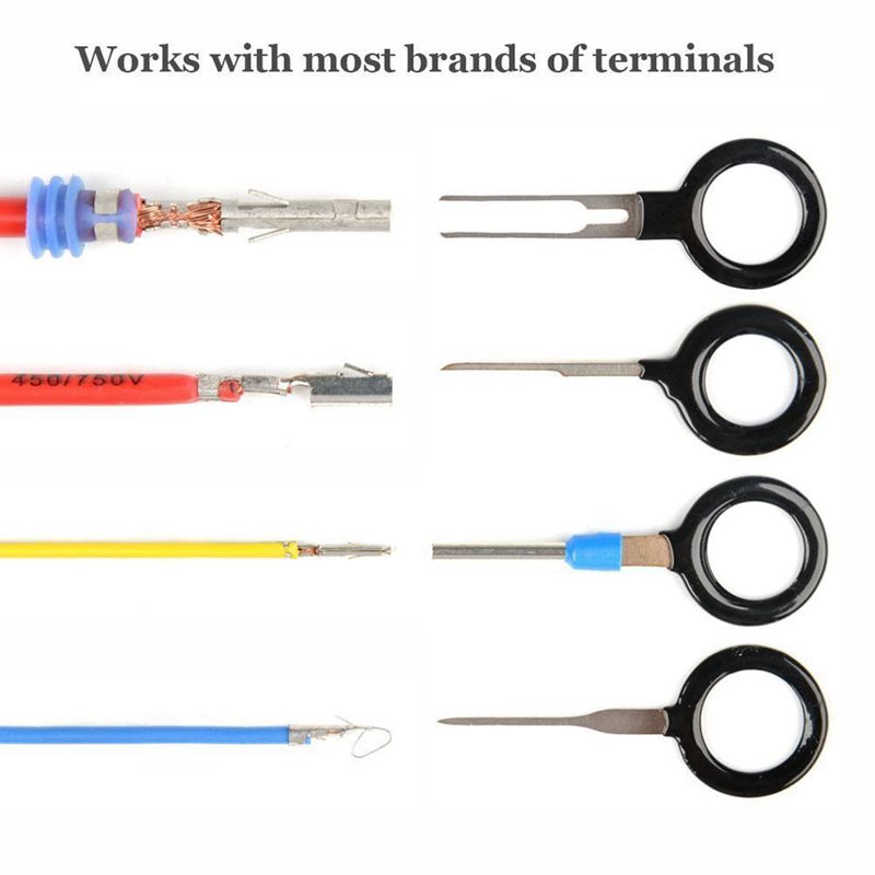 14pcs Auto Terminals Removal Key Tool Set Car Electrical Wiring Crimp Connector Extractor Puller Release (Silver)