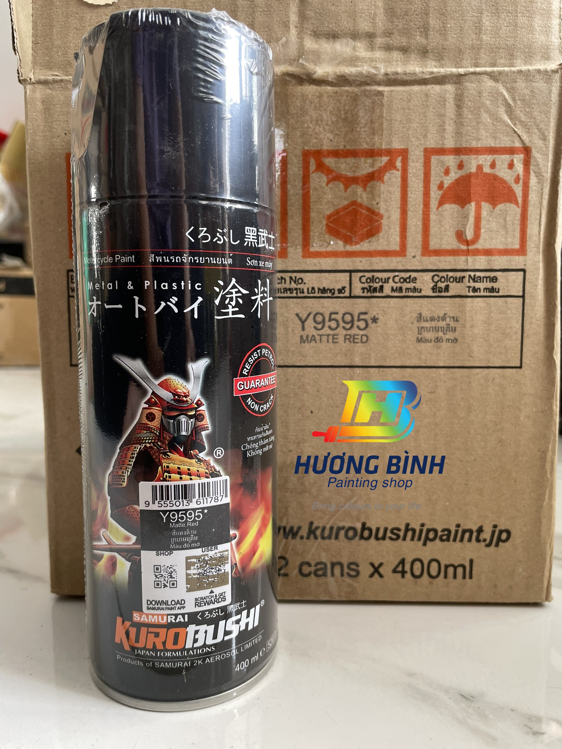 Sơn xịt Samurai màu Đỏ Mờ - Y9595 (cần được sơn trên nền màu Bạc) (400ml)