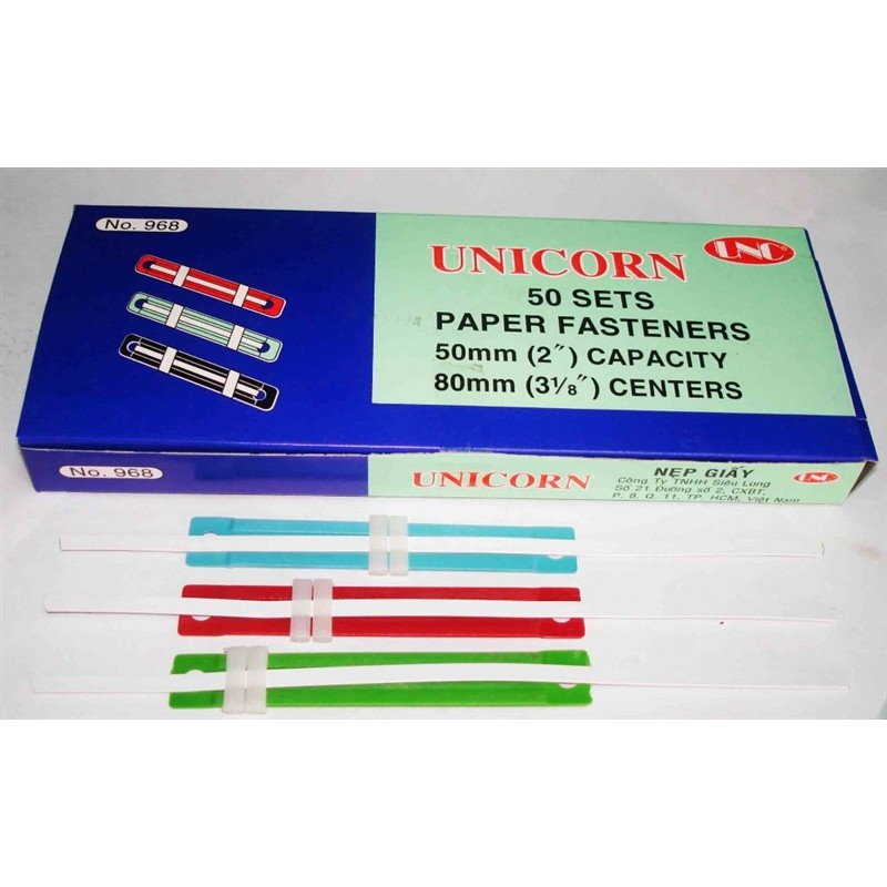 Hộp 50 cái - nẹp giấy acco nhựa unicorn