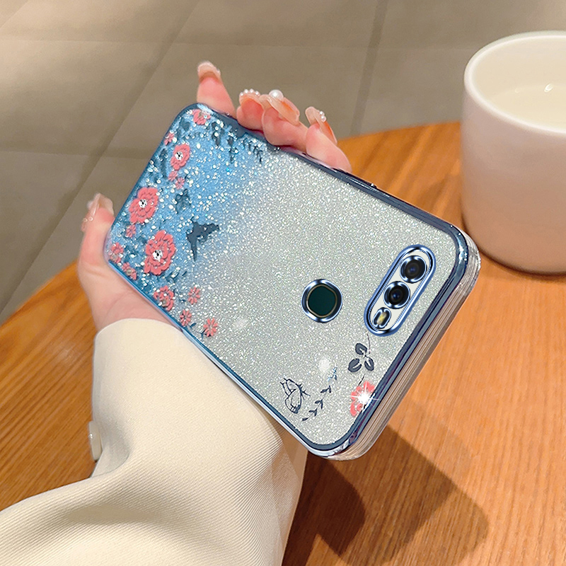 For oppo a7 phone case glitter bling flower butterfly soft protective back cover for oppo a5s a12 case girls