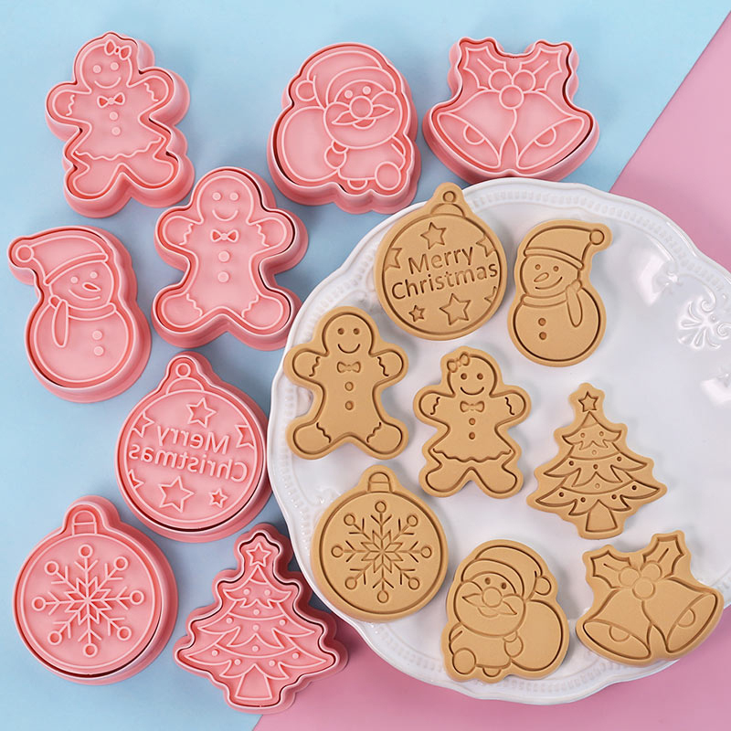 8Pcs 3D Christmas Cookie Cutters Biscuit Mold Santa Gingerbread Man Tree Cookie Mould Stamp Xmas Party Decor Baking Tools