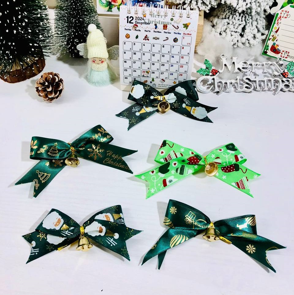 Nơ giáng sinh kèm chuông, nơ bướm có chuông treo cây thông, nơ noel trang trí thiệp, hộp quà, làm đồ giáng sinh