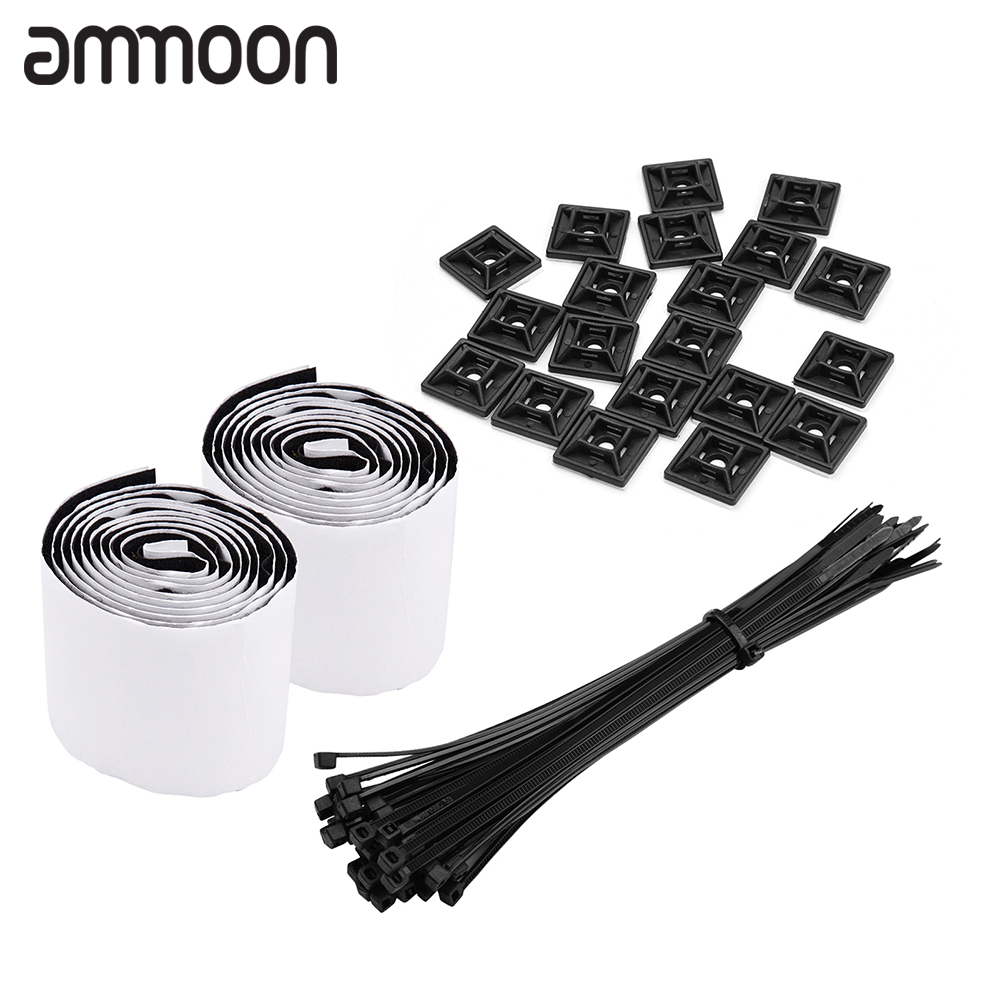 Pedalboard Organizer Kit Self Adhesive Tapes Heavy Duty Sticky Back Fastener Strips and Adjustable Self Nylon Locking Zip Cable Ties with Adhesive Mount for Studio Home Office Workshop