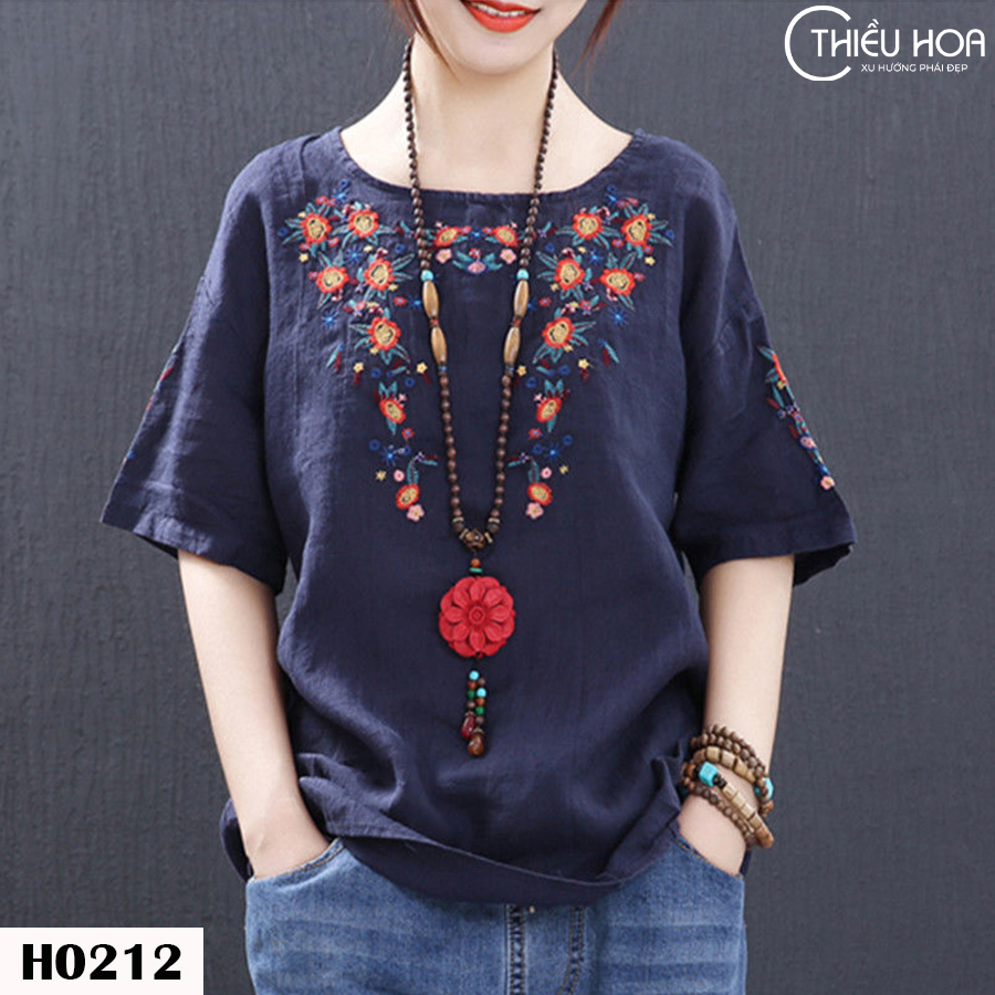 Áo trung niên Linen thêu Thiều Hoa H0212