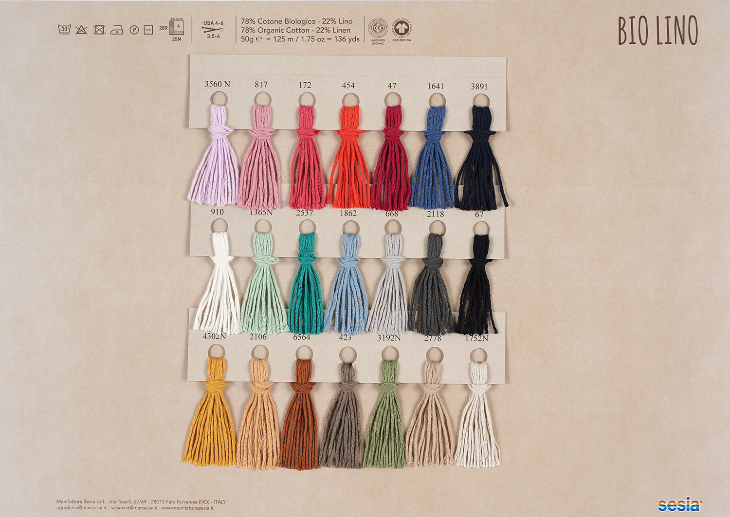 Cuộn len sợi cotton organic linen Sesia Biolino