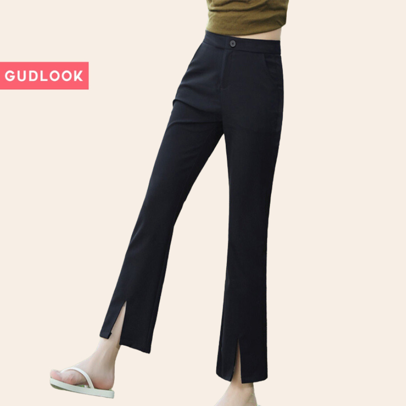 Quần tây ống loe gudlook dáng dài cạp cao tôn dáng xẻ tà trước