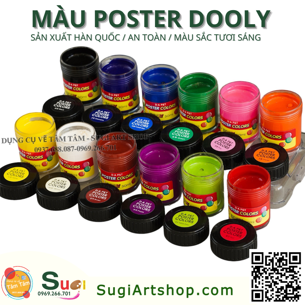 Màu Poster Dooly 12 màu (hủ 30ml), Màu nước Dooly