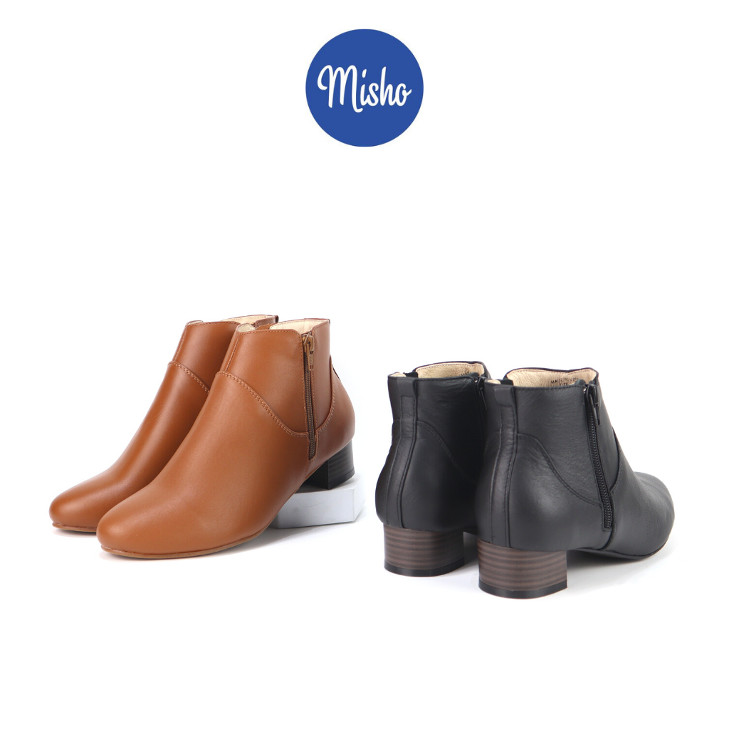 Giày Boot Cổ Thấp Da Thật Bốt Misho Chất Da Mềm Mại Gót Vuông 3p 1087