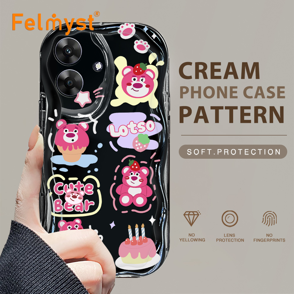 FELMYST for Realme Note 60 Narzo N61 Back Cover Lotso Pink Bear Cream Texture Wavy Edge Soft Silicone Phone Case. 